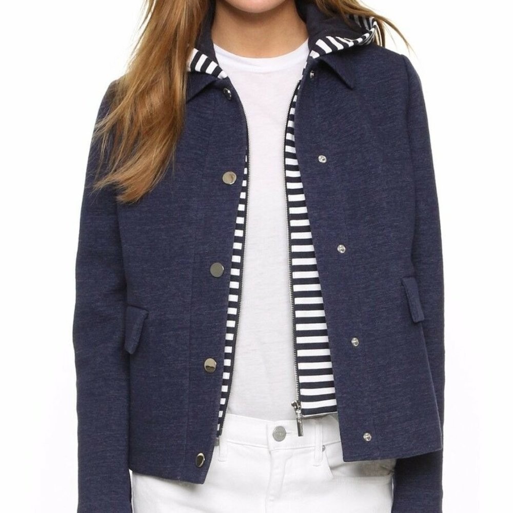 Tory Burch 2-in-1 Blue Hoodie Jacket w/Removable Striped Dickey Size S